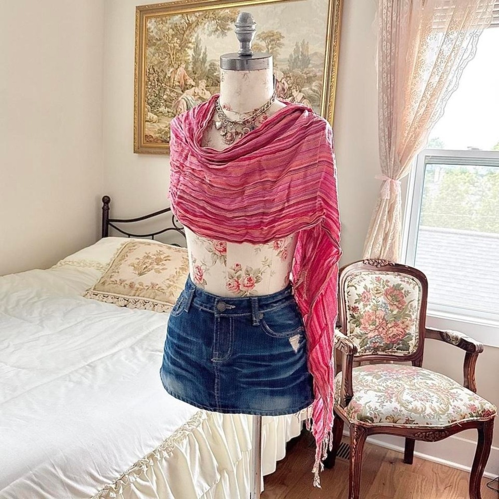 pink striped scarf  90s vintage pink striped lightweight scarf
